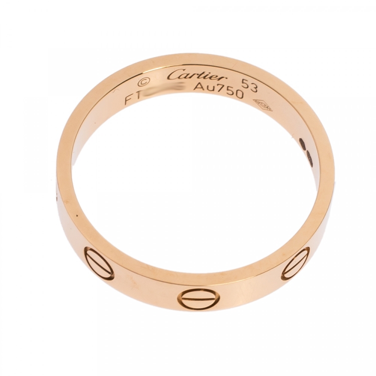 Pre Owned Cartier Love 18K Rose Gold Narrow Wedding Band Ring Size 53