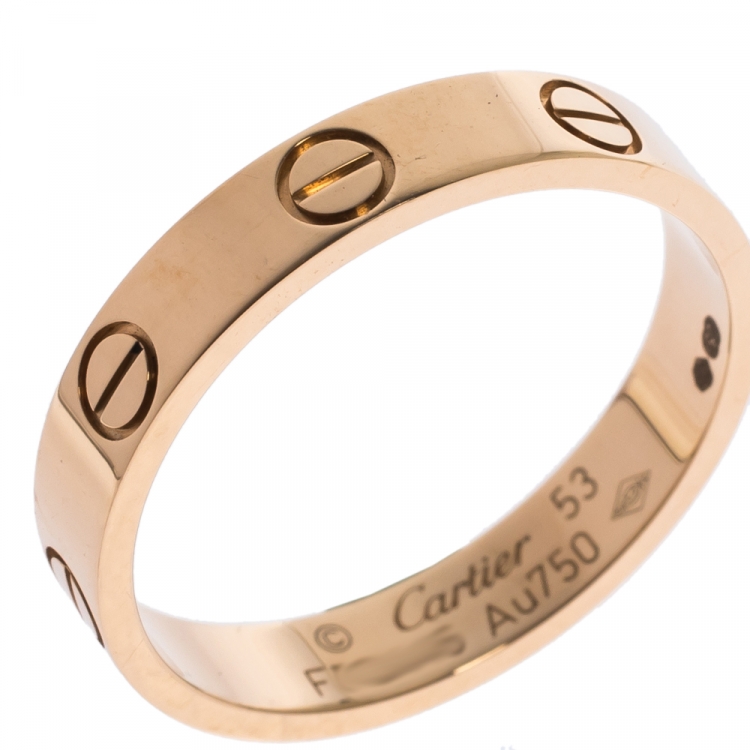 Pre Owned Cartier Love 18K Rose Gold Narrow Wedding Band Ring Size 53