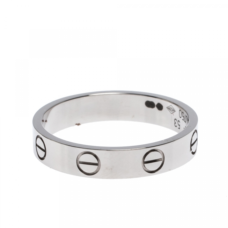 Pre Owned Cartier Love 18K White Gold Narrow Wedding Band Ring Size 53