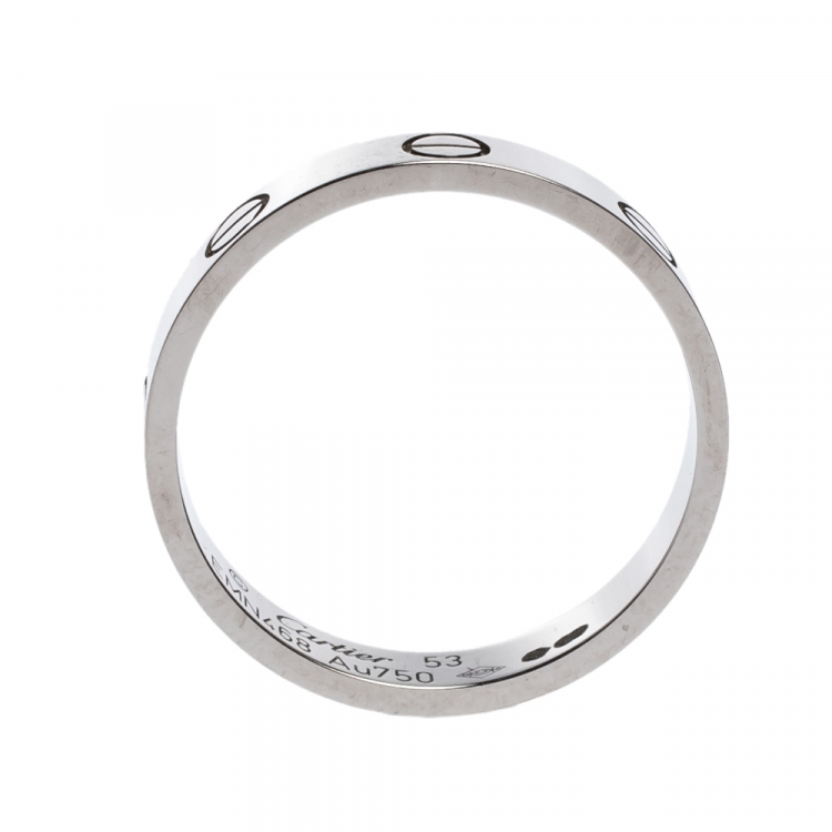 Pre Owned Cartier Love 18K White Gold Narrow Wedding Band Ring Size 53