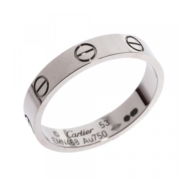 Pre Owned Cartier Love 18K White Gold Narrow Wedding Band Ring Size 53