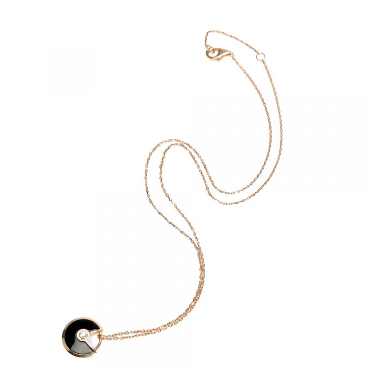 Pre Owned Cartier Amulette de Cartier XS 18K Rose Gold Diamond Onyx Necklace