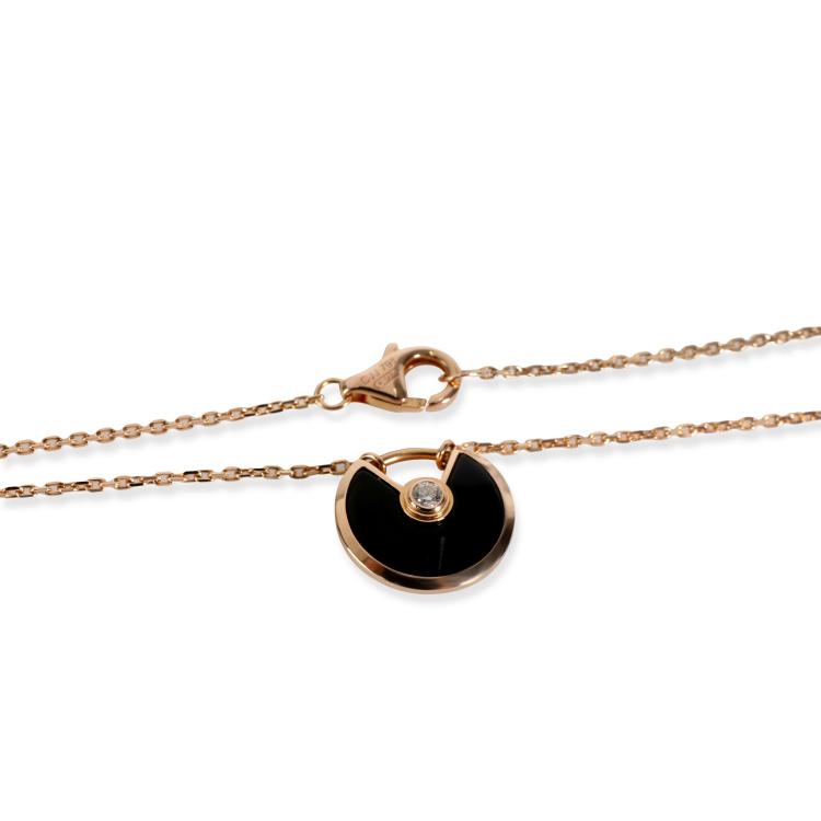Pre Owned Cartier Amulette de Cartier XS 18K Rose Gold Diamond Onyx Necklace