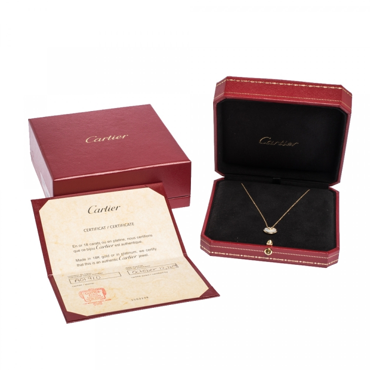 Pre Owned Cartier Amulette De Cartier Mother of Pearl & Diamond 18k Yellow Gold Necklace