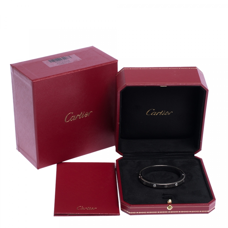 Pre Owned Cartier Love 4 Diamonds 18K White Gold Bangle Bracelet Size 17