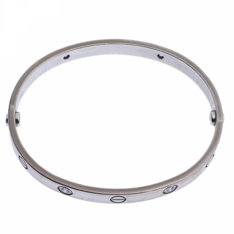 Pre Owned Cartier Love 4 Diamonds 18K White Gold Bangle Bracelet Size 17