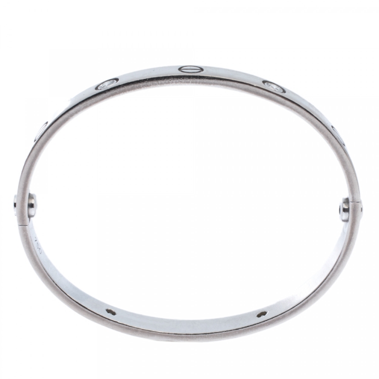 Pre Owned Cartier Love 4 Diamonds 18K White Gold Bangle Bracelet Size 17