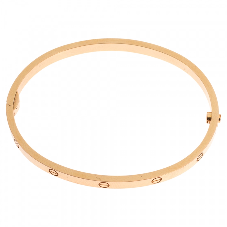 Pre Owned Cartier Love 18K Yellow Gold Narrow Bangle Bracelet Size 16