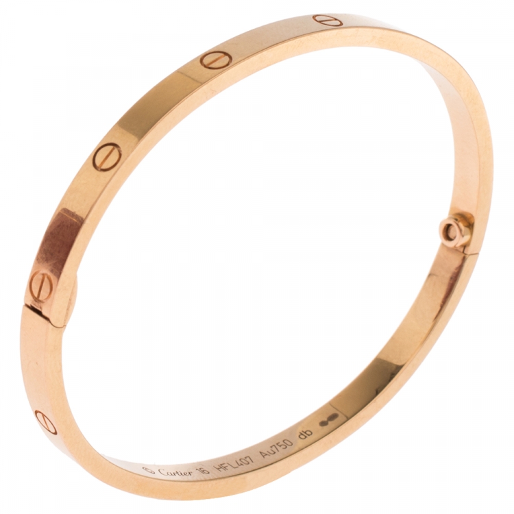 Pre Owned Cartier Love 18K Yellow Gold Narrow Bangle Bracelet Size 16