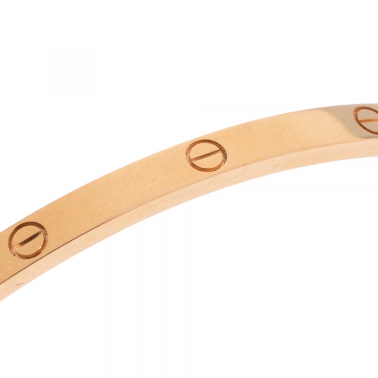 Pre Owned Cartier Love 18K Yellow Gold Narrow Bangle Bracelet Size 16