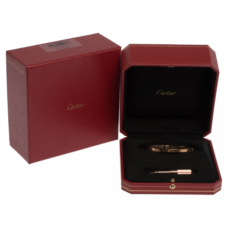 Pre Owned Cartier Love 18K Yellow Gold Narrow Bangle Bracelet Size 16
