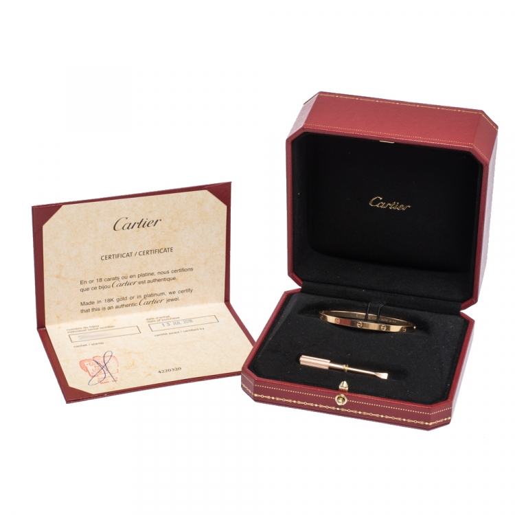Pre Owned Cartier Love 18K Rose Gold Narrow Bangle Bracelet Size 16