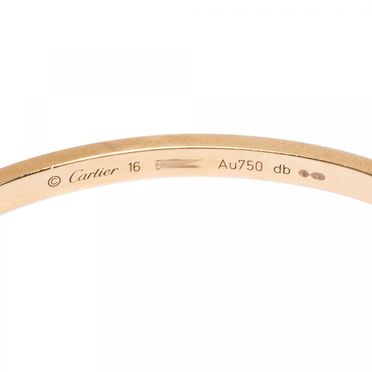 Pre Owned Cartier Love 18K Rose Gold Narrow Bangle Bracelet Size 16