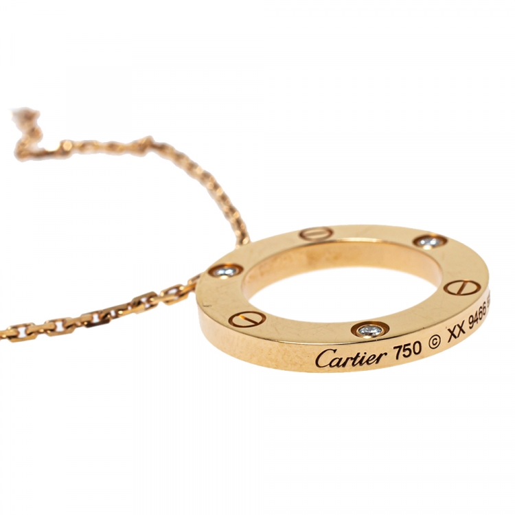 Pre Owned Cartier Love 3 Diamond 18K Rose Gold Pendant Necklace