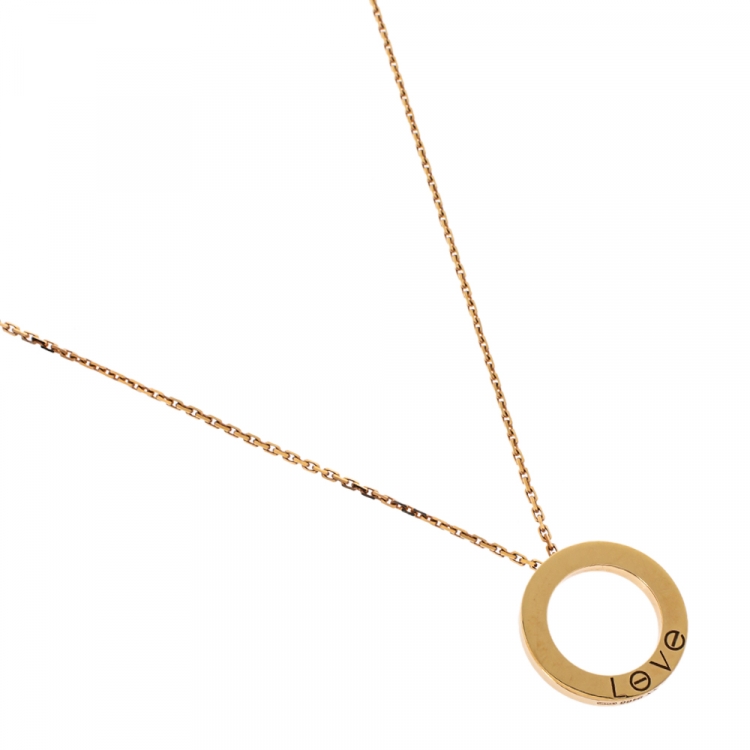 Pre Owned Cartier Love 3 Diamond 18K Rose Gold Pendant Necklace