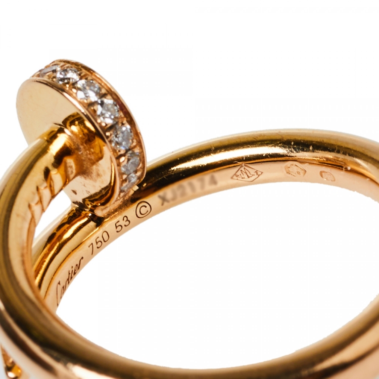 Pre Owned Cartier Juste Un Clou Diamond 18K Rose Gold Ring Size 53