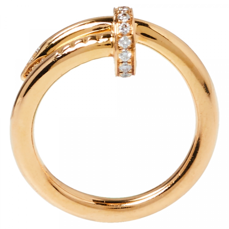 Pre Owned Cartier Juste Un Clou Diamond 18K Rose Gold Ring Size 53