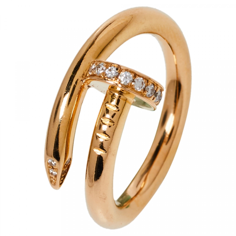 Pre Owned Cartier Juste Un Clou Diamond 18K Rose Gold Ring Size 53