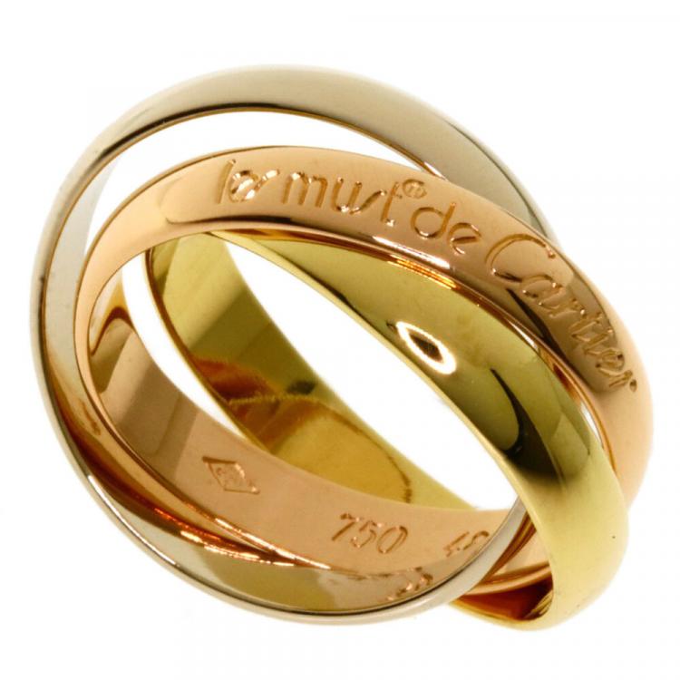 Pre Owned Cartier 18K Yellow, Rose, White Gold Les Must De Cartier Trinity Ring Size 48