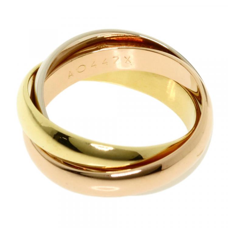 Pre Owned Cartier 18K Yellow, Rose, White Gold Les Must De Cartier Trinity Ring Size 48
