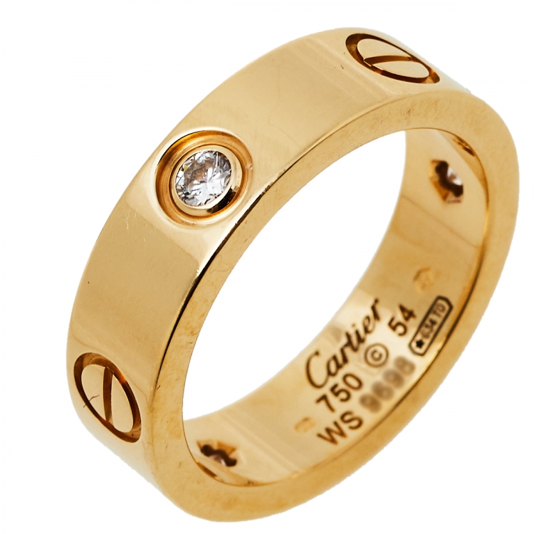 Pre Owned Cartier Love 3 Diamonds 18K Yellow Gold Ring Size 54