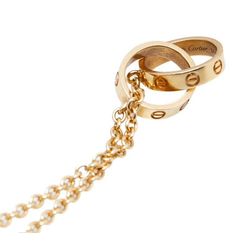 Pre Owned Cartier Love Interlocking 2 Hoops 18K Yellow Gold Necklace