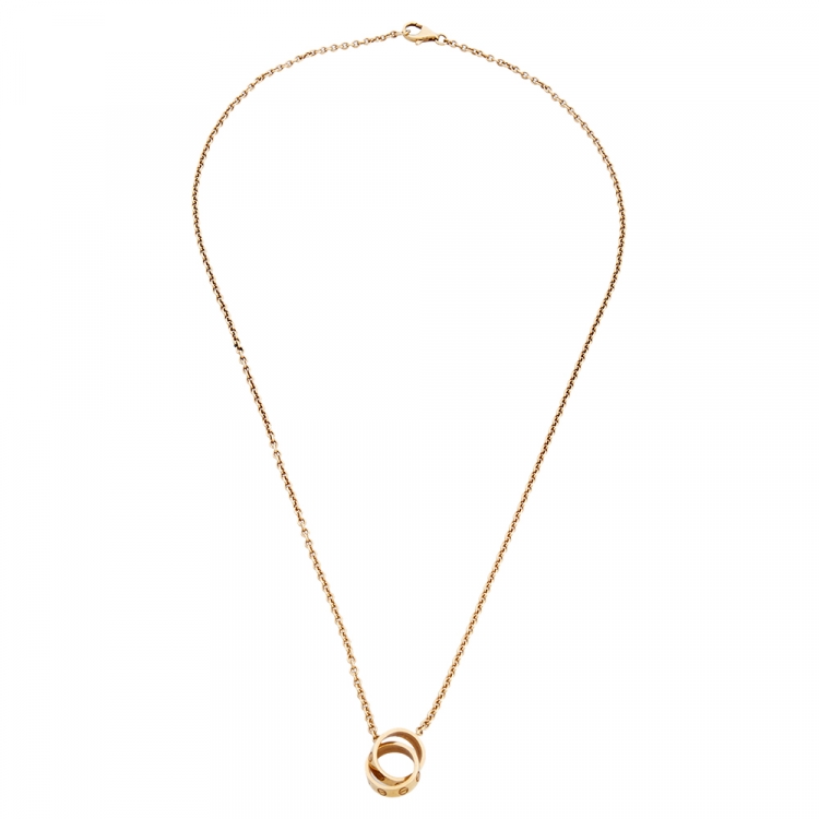 Pre Owned Cartier Love Interlocking 2 Hoops 18K Yellow Gold Necklace