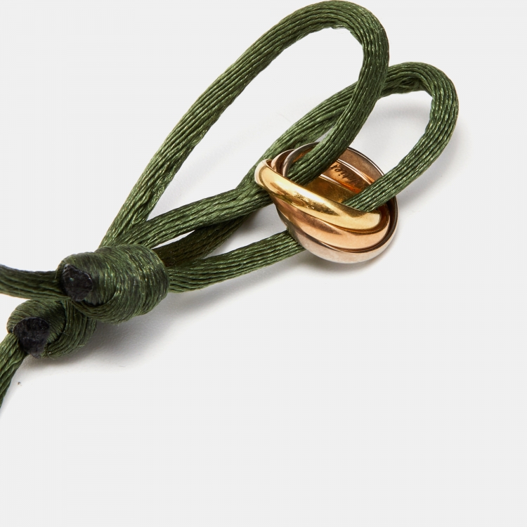 Pre Owned Cartier Trinity 18k Three Tone Gold Adjustable Green Cord Bracelet