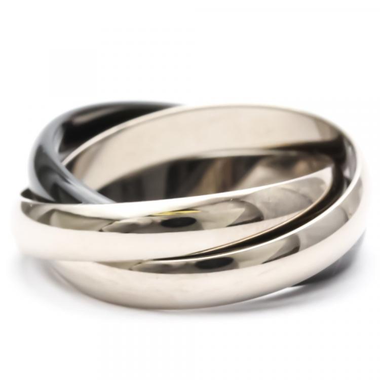 Pre Owned Cartier Trinity 18K White Gold Ceramic Ring EU 54