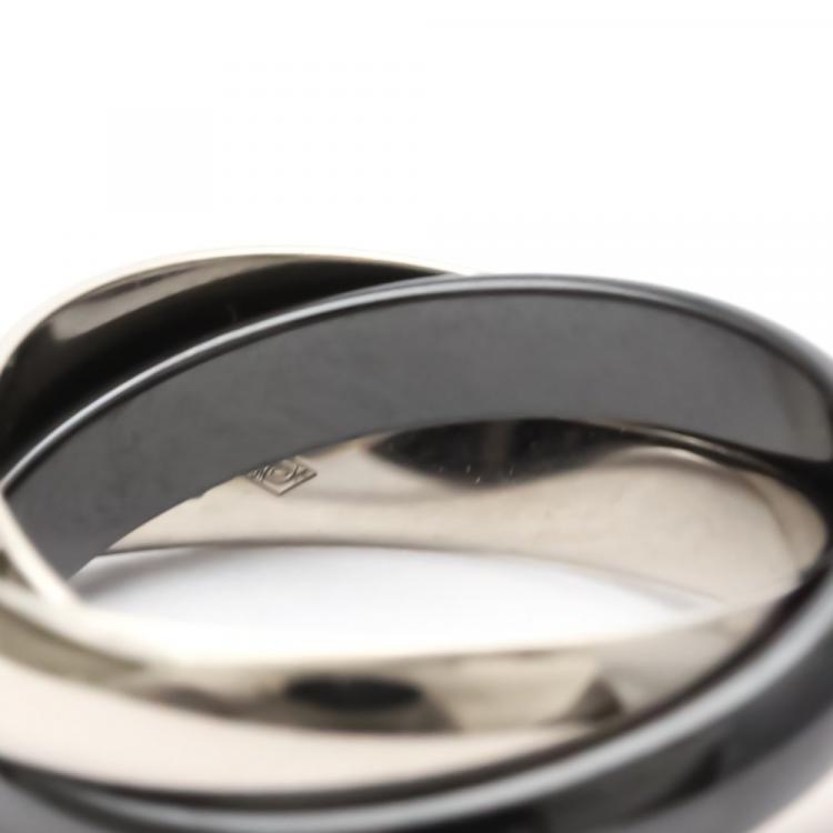 Pre Owned Cartier Trinity 18K White Gold Ceramic Ring EU 54