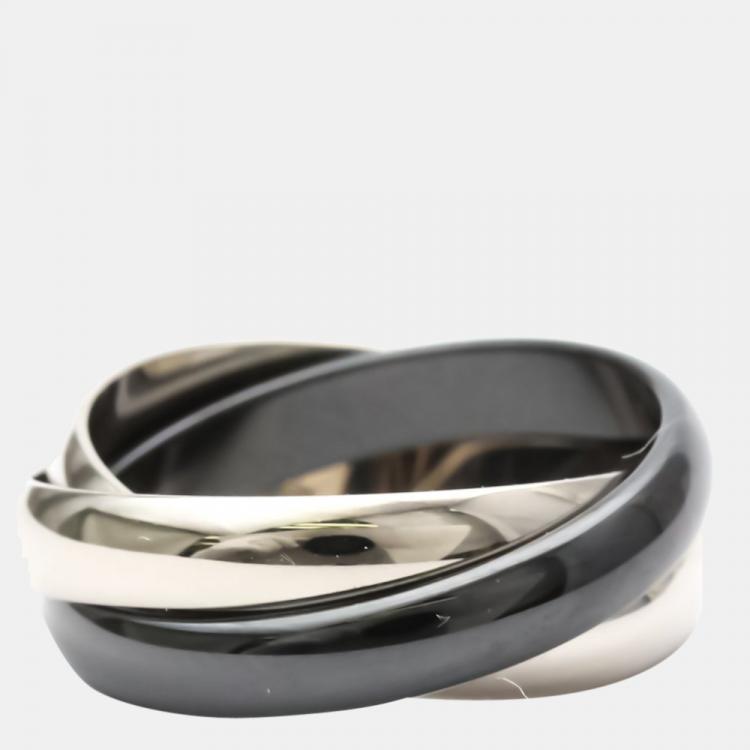 Pre Owned Cartier Trinity 18K White Gold Ceramic Ring EU 54