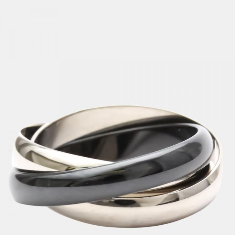 Pre Owned Cartier Trinity 18K White Gold Ceramic Ring EU 54