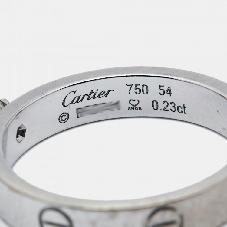 Pre Owned Cartier Love Solitare Diamond 18k White Gold Ring Size 54