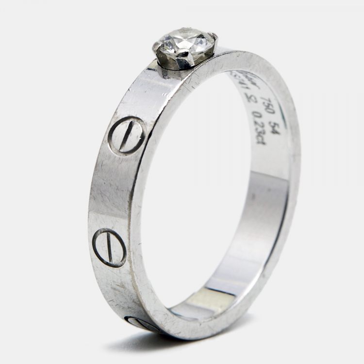 Pre Owned Cartier Love Solitare Diamond 18k White Gold Ring Size 54