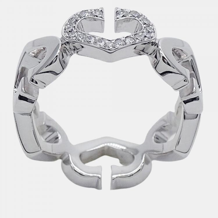 Pre Owned Cartier Heart C 18K White Gold Diamond Ring EU 48