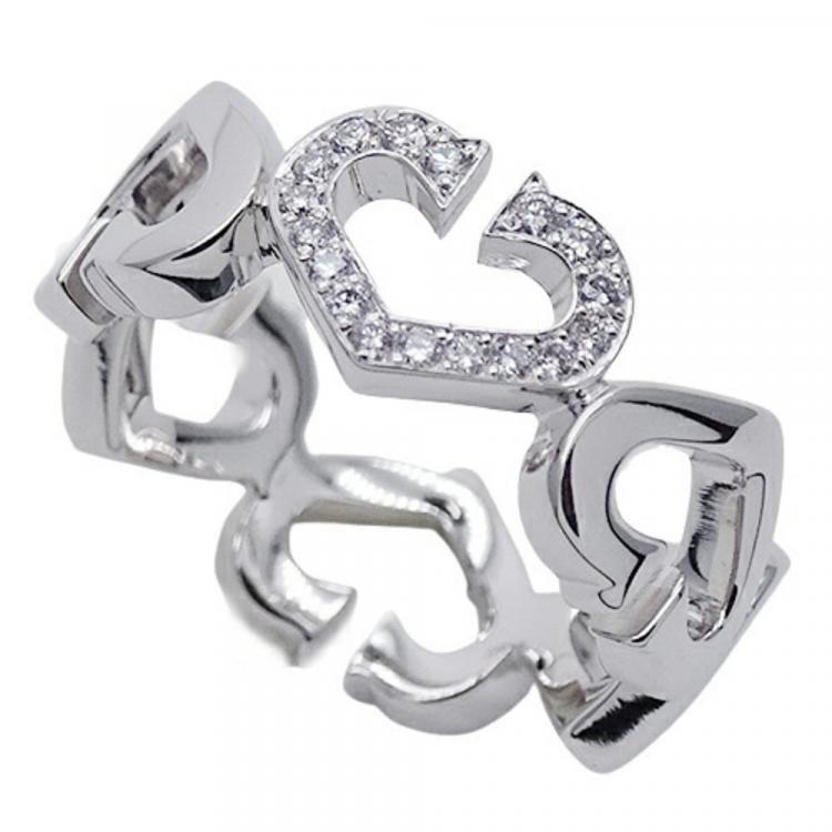 Pre Owned Cartier Heart C 18K White Gold Diamond Ring EU 48