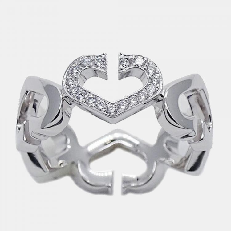 Pre Owned Cartier Heart C 18K White Gold Diamond Ring EU 48