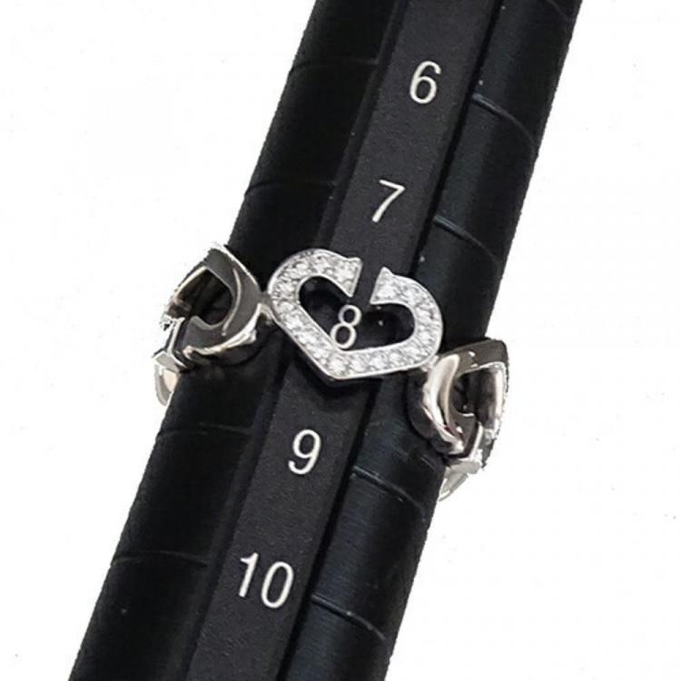 Pre Owned Cartier Heart C 18K White Gold Diamond Ring EU 48