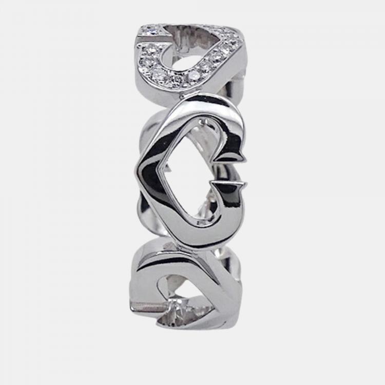 Pre Owned Cartier Heart C 18K White Gold Diamond Ring EU 48