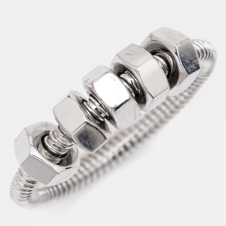 Pre Owned Cartier Ecrou De Cartier 18k White Gold Ring Size 56