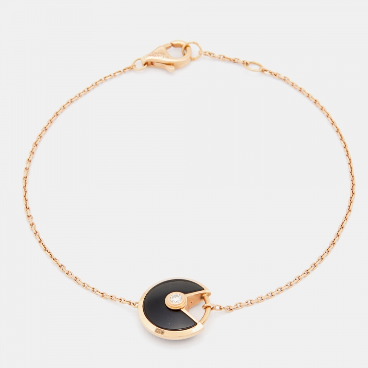 مملوكة مسبقًا Cartier Amulette De Cartier Onyx Diamond 18k Rose Gold XS Model Bracelet