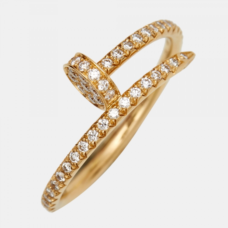 Pre Owned Cartier Juste Un Clou Diamond 18k Yellow Gold Ring Size 57