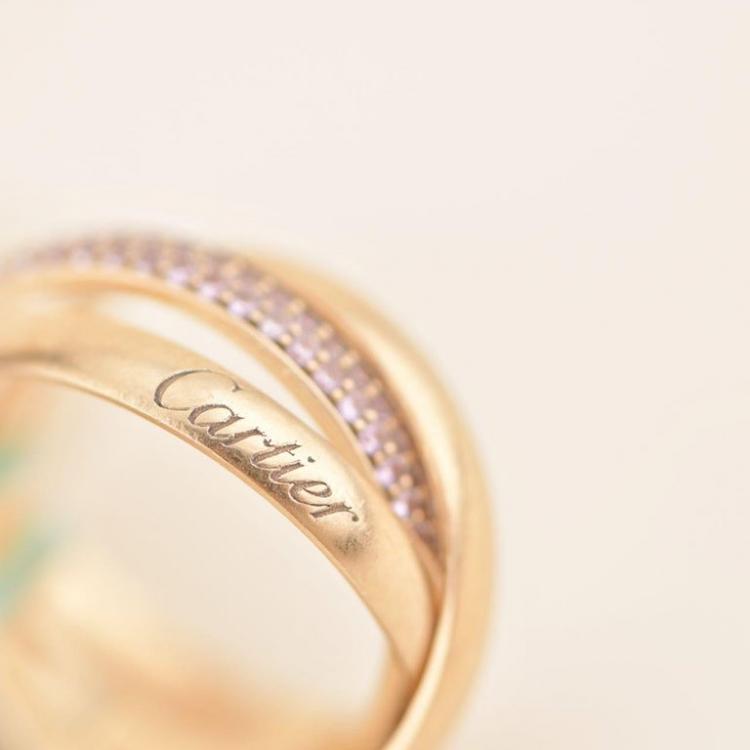 Pre Owned Cartier Trinity Pink Sapphire Rose Gold Ring 53