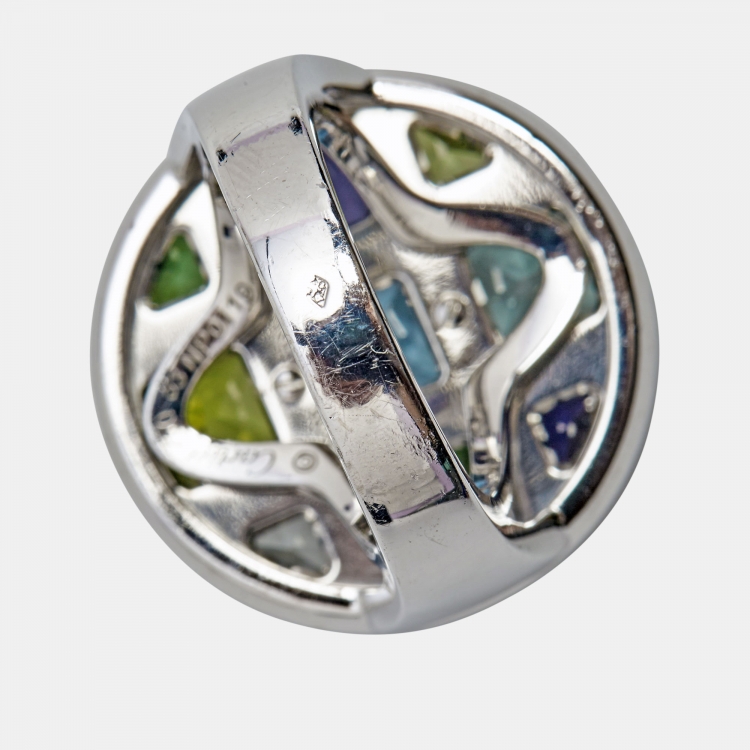 مملوكة مسبقًا Cartier Pasha de Cartier Multi Gemstone 18k White Gold Cocktail Ring Size 53