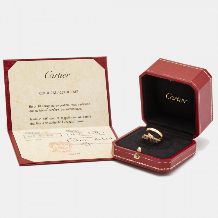 Pre Owned Cartier Love Diamond Ceramic 18k Rose Gold 3 Ring Set Size 53