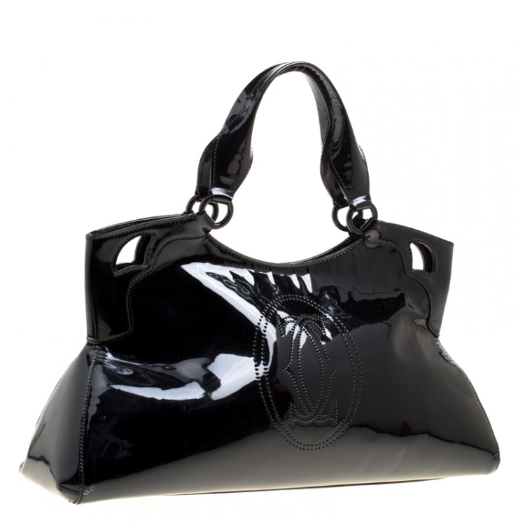 Pre Owned Cartier Black Patent Leather Large Marcello de Cartier Bag