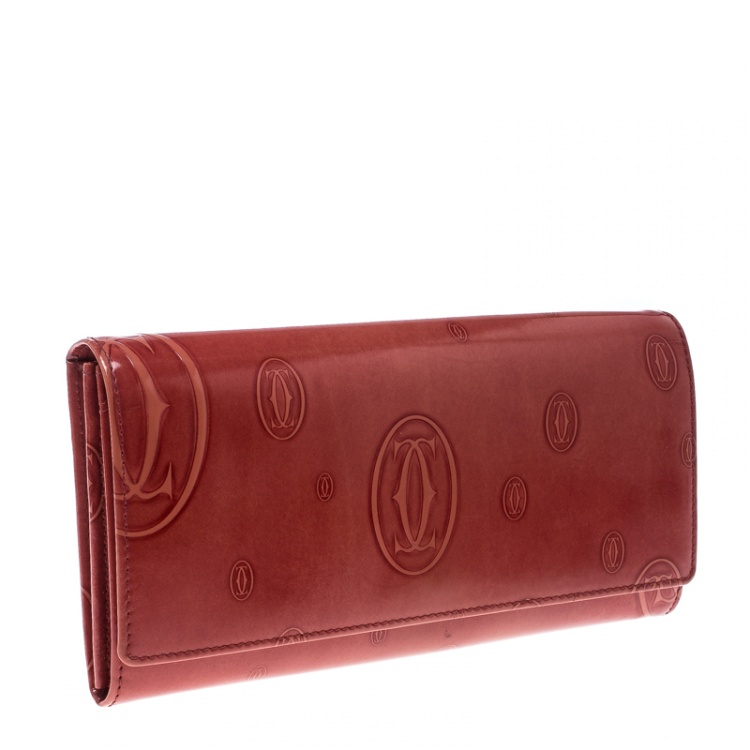 Pre Owned Cartier Red Leather Double C Logo Continental Wallet