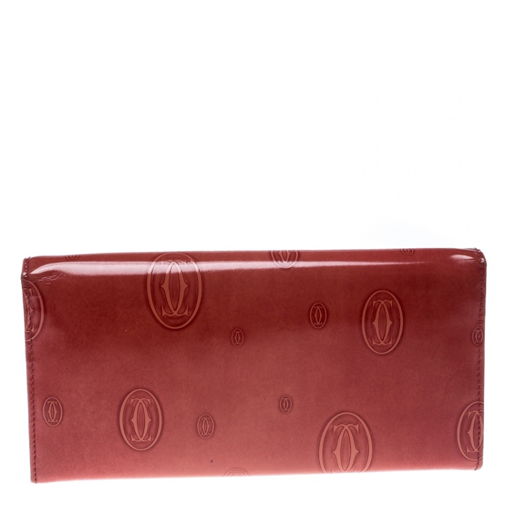 Pre Owned Cartier Red Leather Double C Logo Continental Wallet