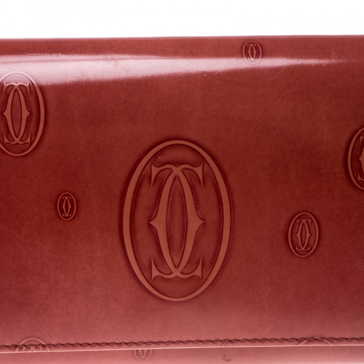 Pre Owned Cartier Red Leather Double C Logo Continental Wallet