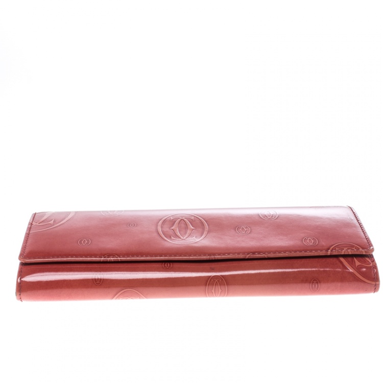 Pre Owned Cartier Red Leather Double C Logo Continental Wallet